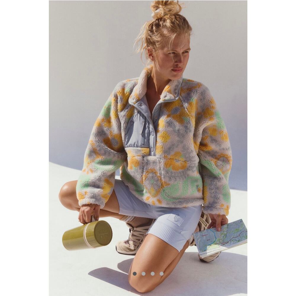 NWT free people hit the slopes printed fleece pullover lily pad combo - Picture 3 of 8